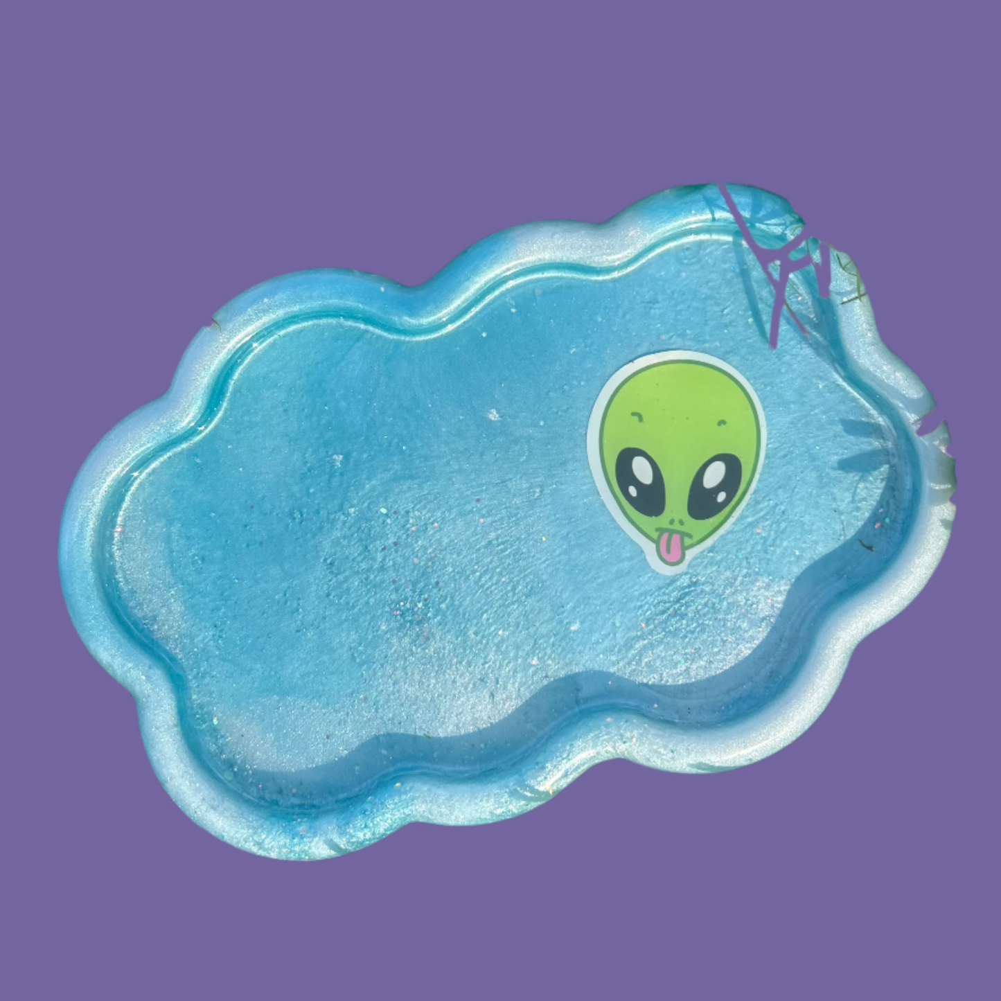 Goofy Alien in a Sky Blue Cloud Rolling Tray