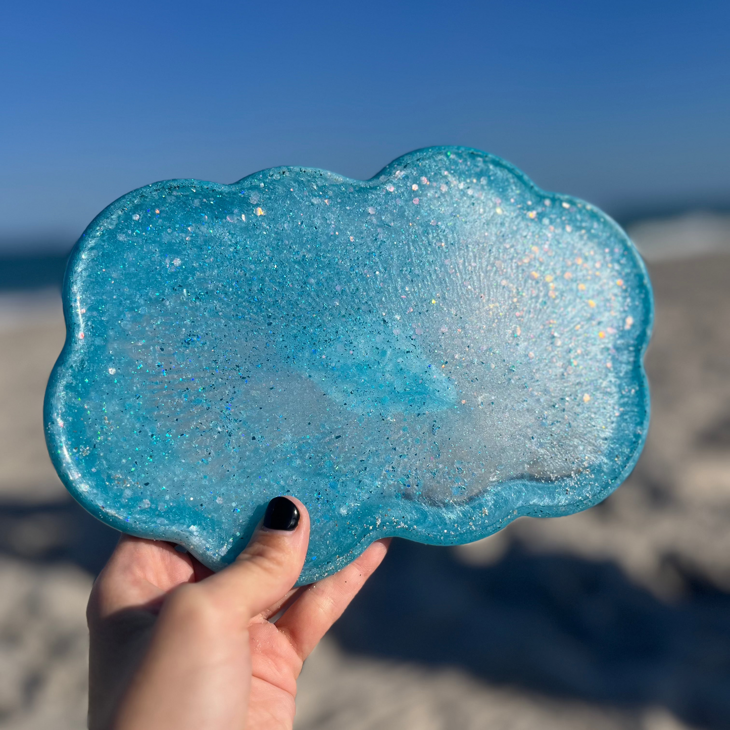 Flying Saucer in a Sky Blue Cloud Rolling Tray