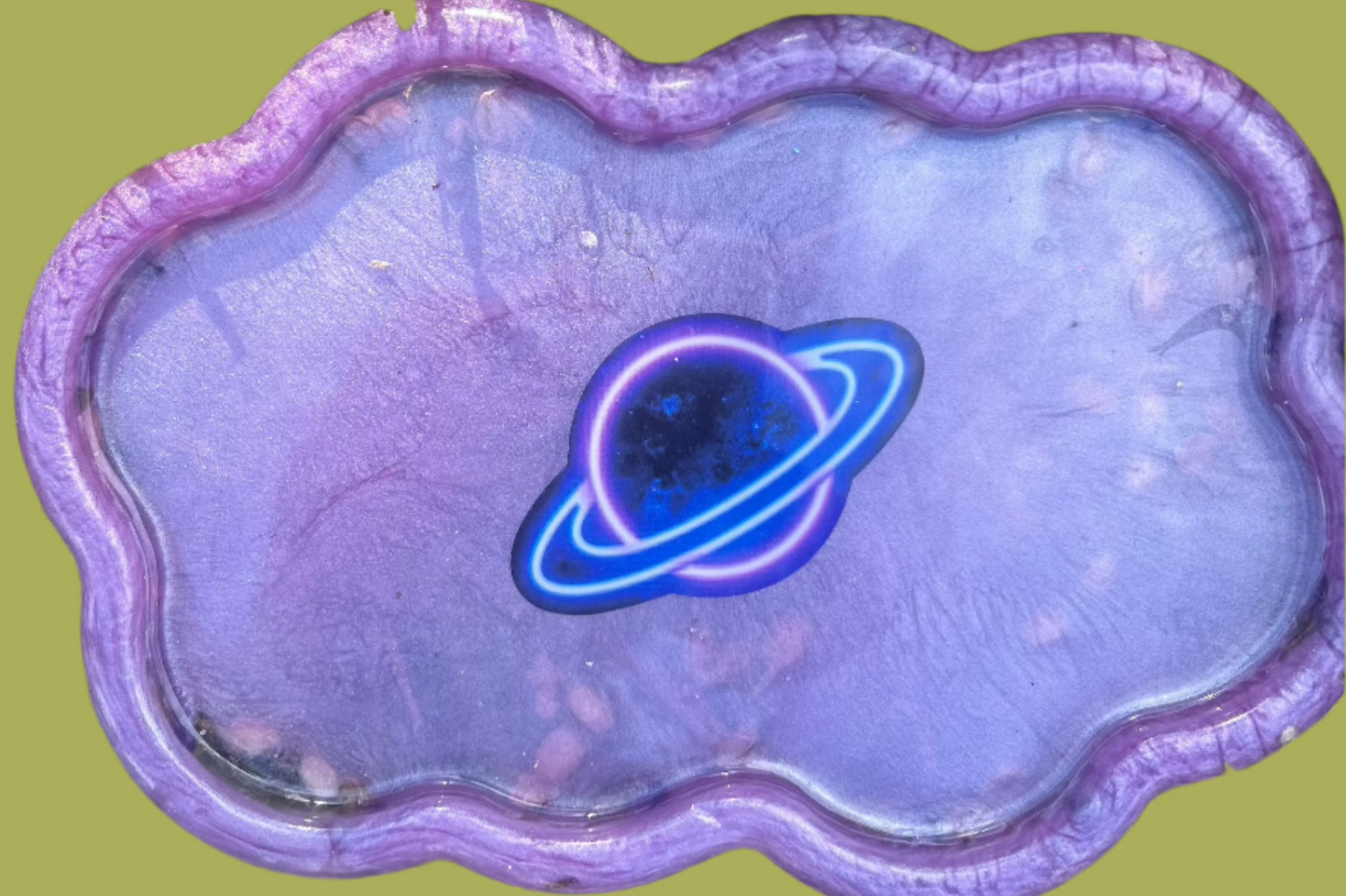 Saturn  in a Purple Lavender Cloud Rolling Tray